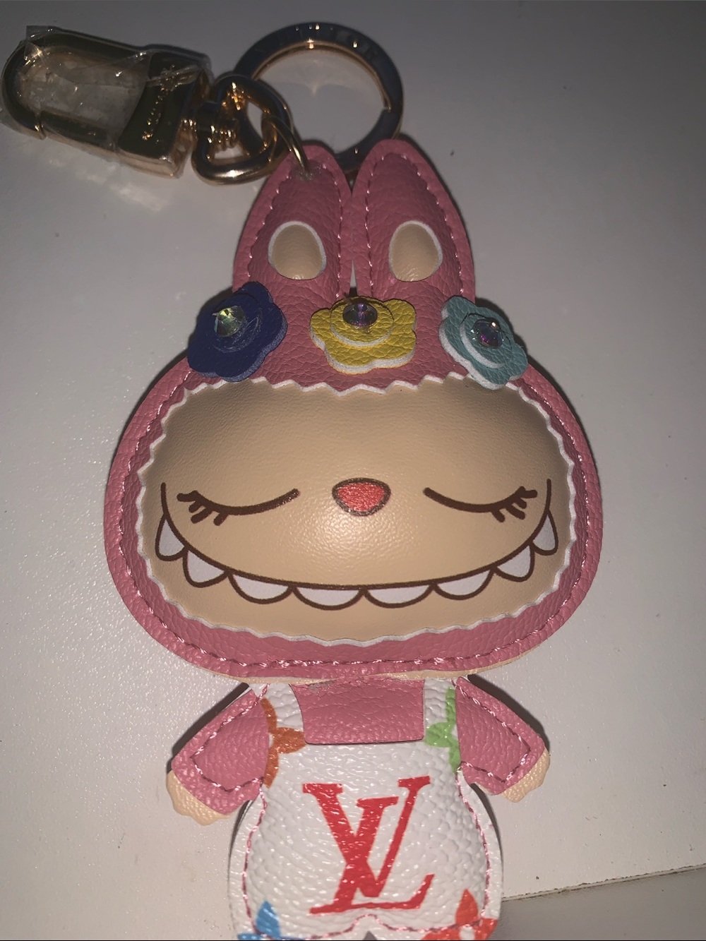 Labubu upcycled monogram leather purse/bag charm Keychain